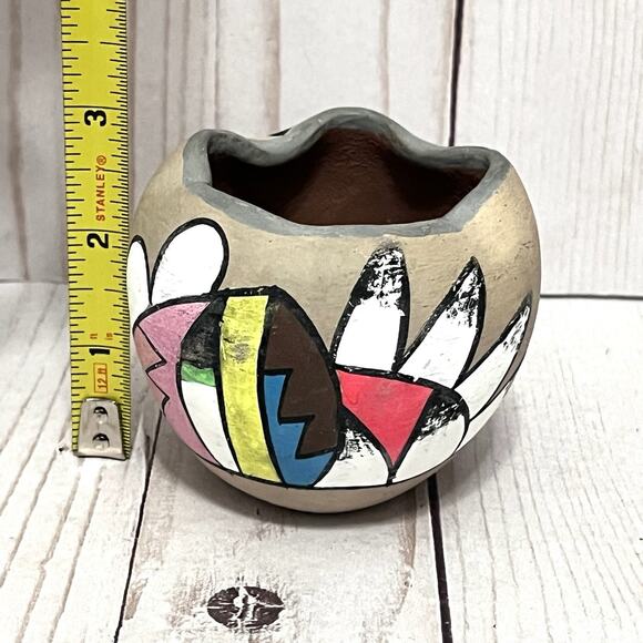 Vintage Jemez Pueblo New Mexico Native American Painted Flower Vase Pottery - Picture 7 of 8